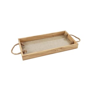 Bandeja Decorativa em Madeira e Linho Bege 40cm KV0299 BTC