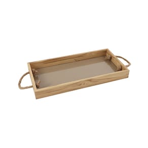 Bandeja Decorativa em Madeira e Couro Sintético Natural 40cm KV0298 BTC