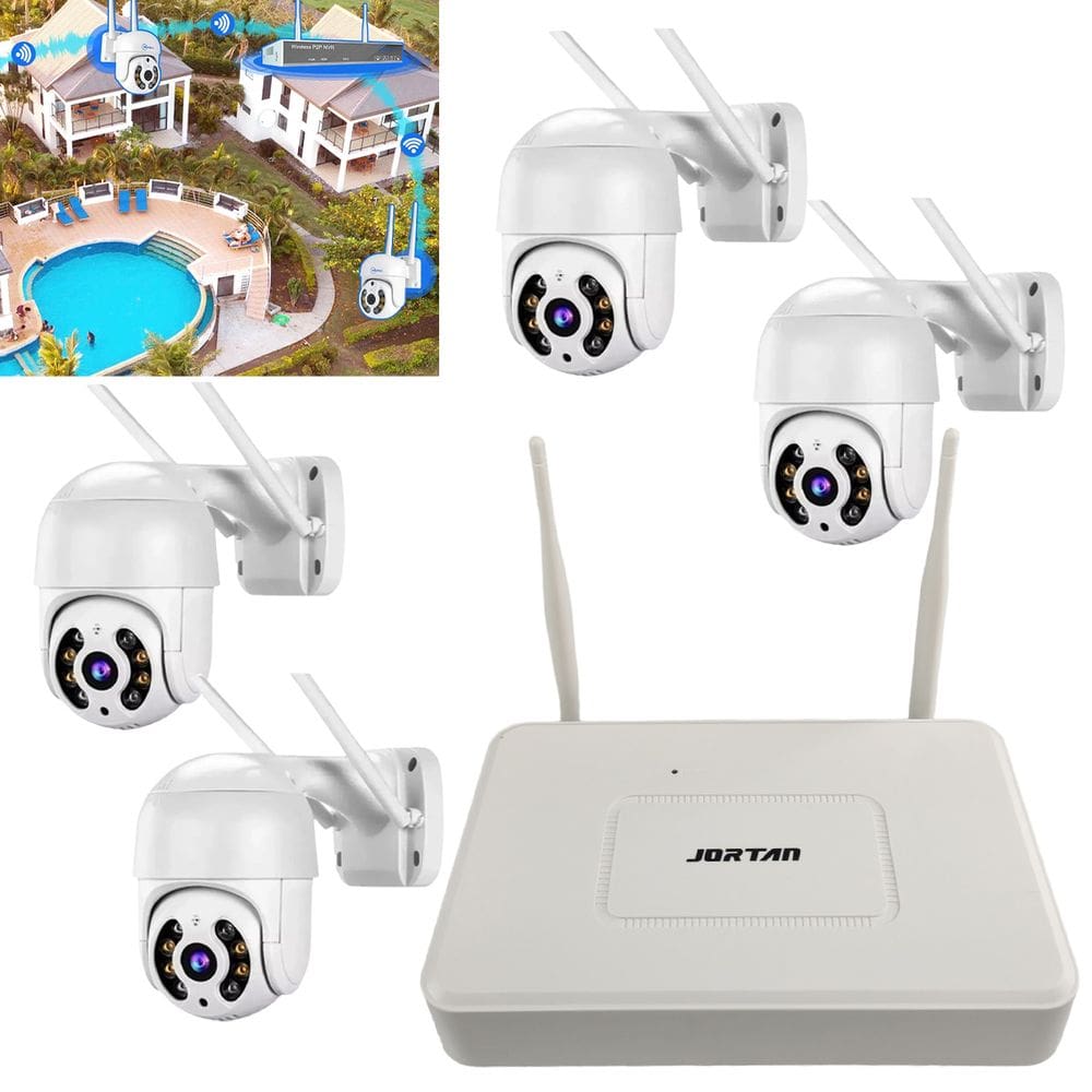 4 Cameras NVR DVR Sem Fio Wifi Microfone Alto Falante Visao Noturna Infravermelho App Celular Segurança Led Rua Quintal Varanda Casa Loja