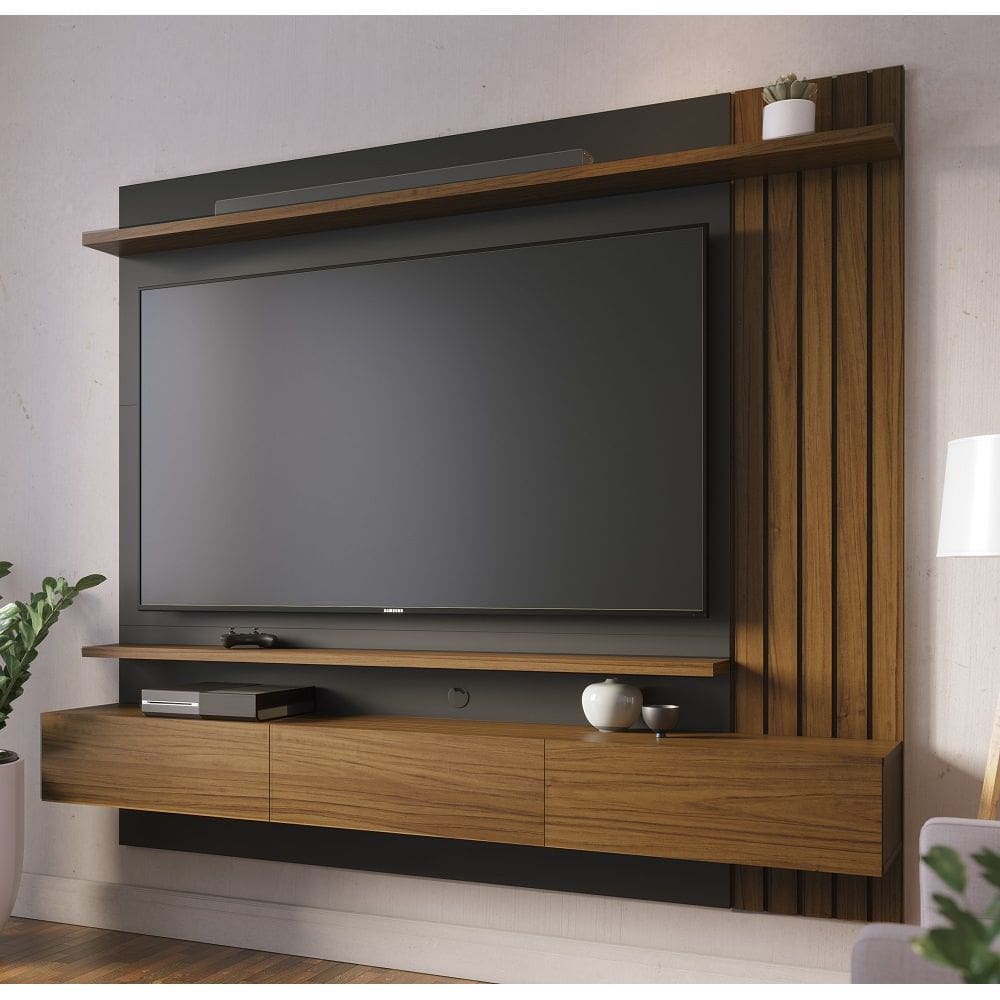 Home Suspenso Juriti 180mt Com Detalhe Ripado e 03 portas  Noce Milano/ Preto Fosco - Colibri