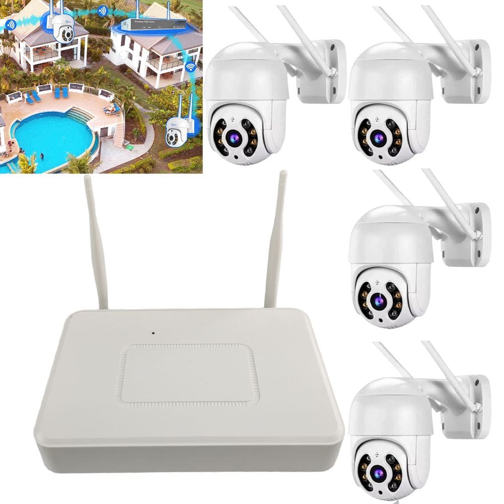 4 Cameras Sem Fio NVR DVR Microfone Alto Falante Visao Noturna Infravermelho Led App Celular Segurança Quintal Varanda Loja Rua Casa Comercio