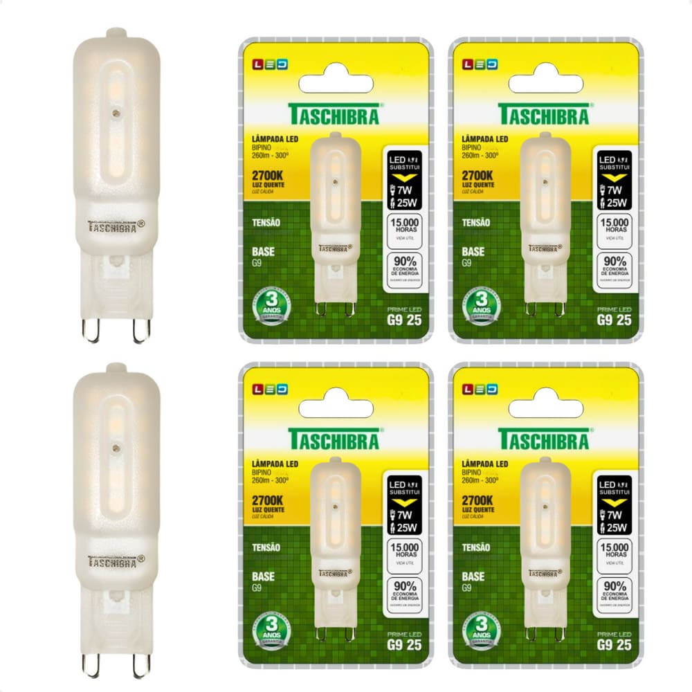 Kit 6 Lâmpadas Led Taschibra G9 Bipino 2,5W Leitosa 2700K 220V