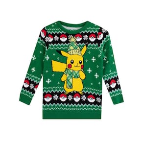 Suéter Pokémon Pikachu Christmas para meninos verde tamanho 7