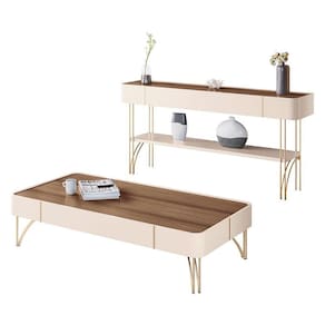 Aparador Vivant e Mesa de Centro Cadenza Off White Castanho - HB Móveis