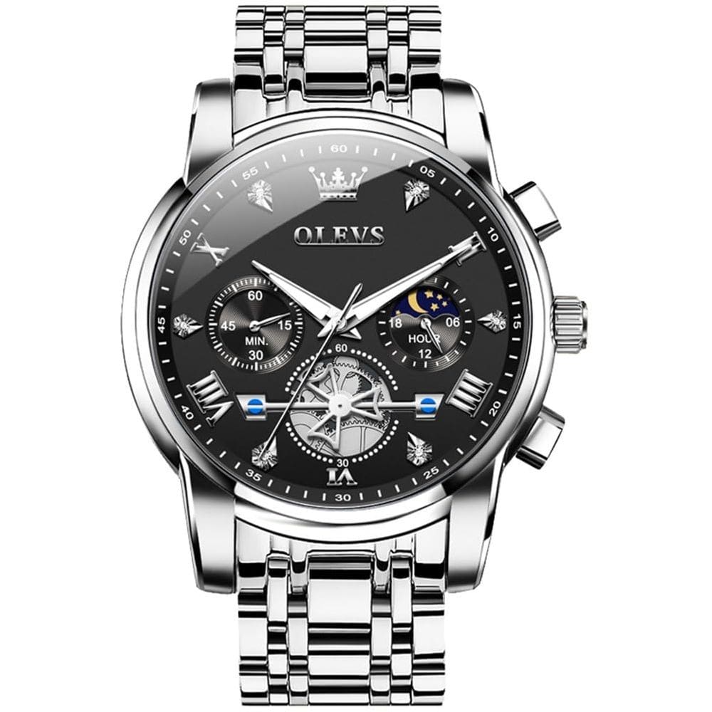 Relógio OLEVS Classic Luxury Black Big Face Silver para homens