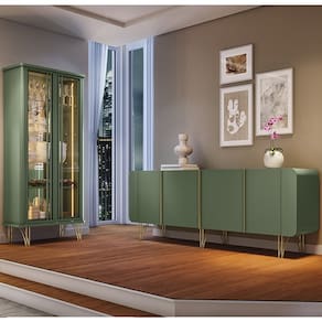 Buffet Aparador Saluti com Cristaleira Évora Verde Pistache - HB Móveis