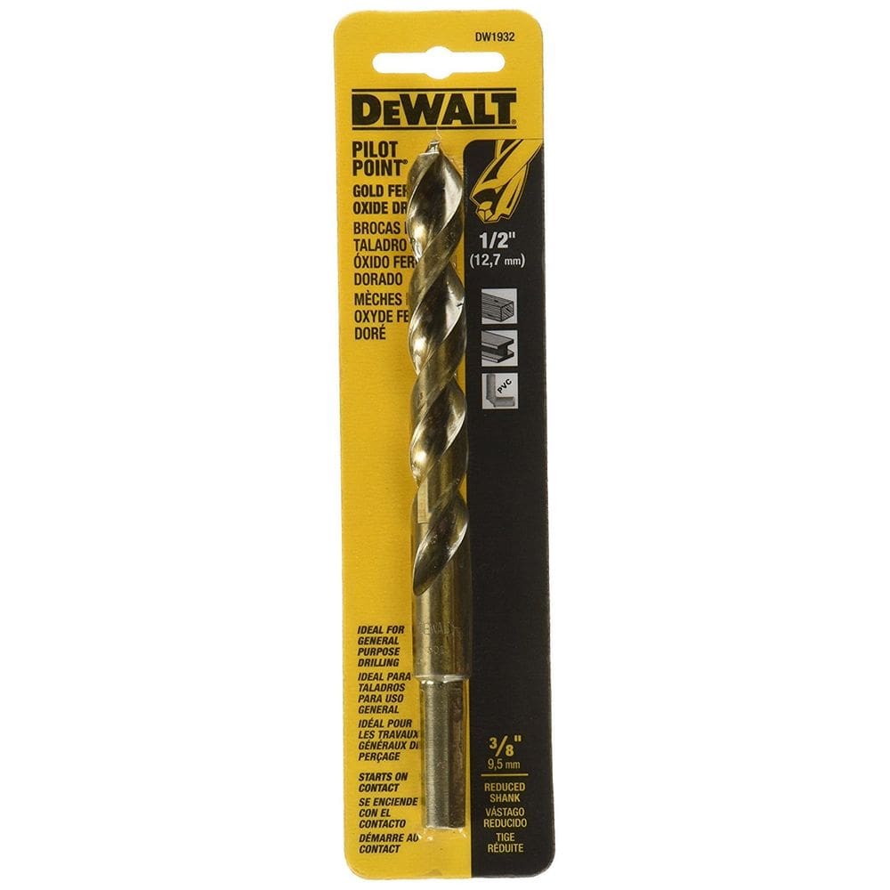 Broca DEWALT DW1932 Ponto piloto de óxido ferroso dourado de 1/2 polegada
