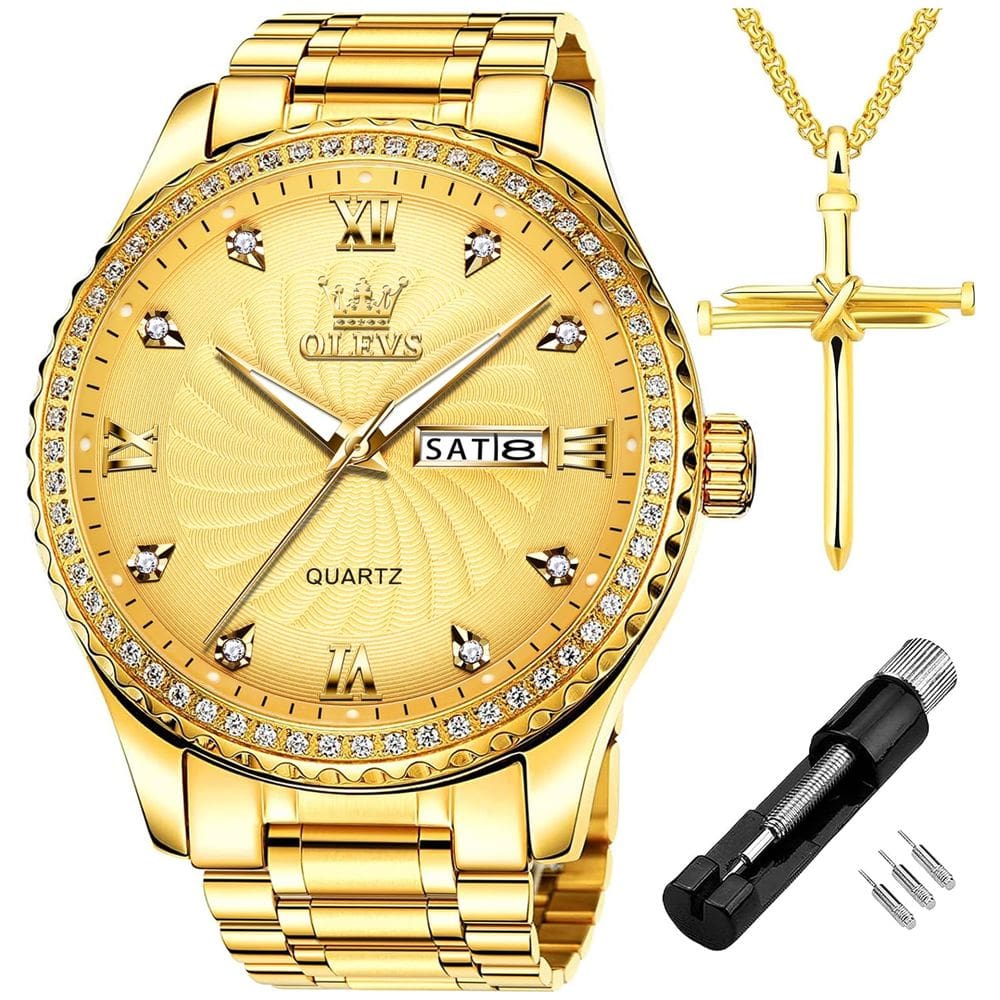 Relógio OLEVS Gold para homens em aço inoxidável impermeável