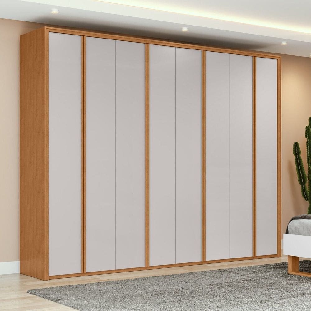 Guarda-roupa 8 Portas 6 Gavetas 100% Mdf Ergon Amêndoa Clean/Off White
