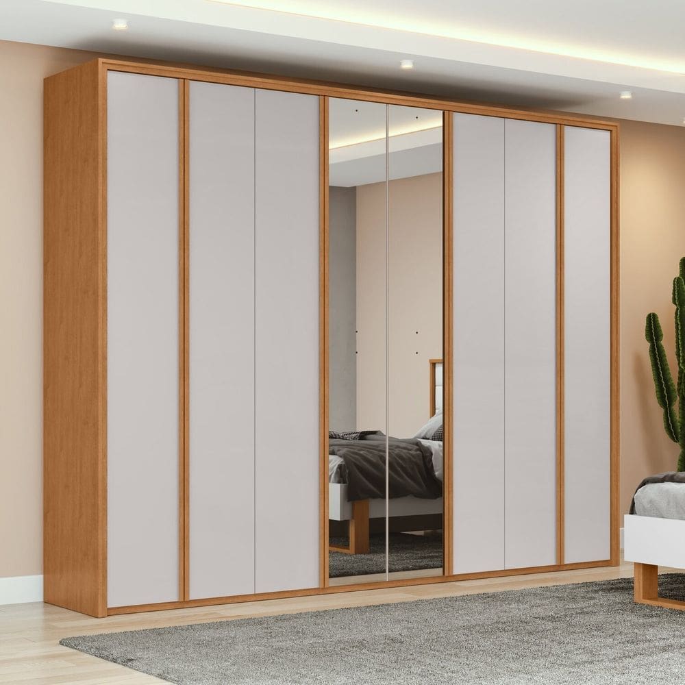 Guarda-roupa 8 Portas 6 Gavetas 100% Mdf com Espelho Ergon Marrom/Bege