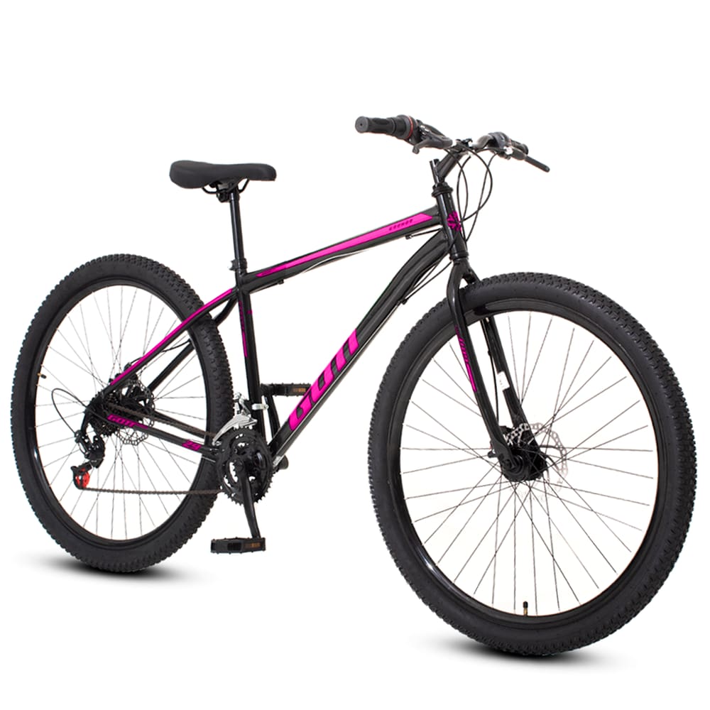 Bicicleta aro 29 Aço Carbono Preto e Rosa Gott Cronos Freio A Disco 21V