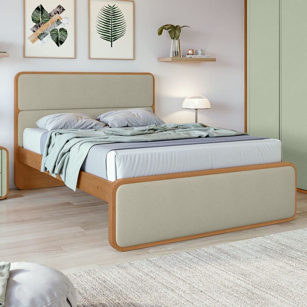 Cama Casal Queen 160cm Loop Amendoa Clean/Salvia