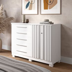 Cômoda 136cm 2 Portas e 5 Gavetas com Sapateira 100% Mdf Gérbera Branco