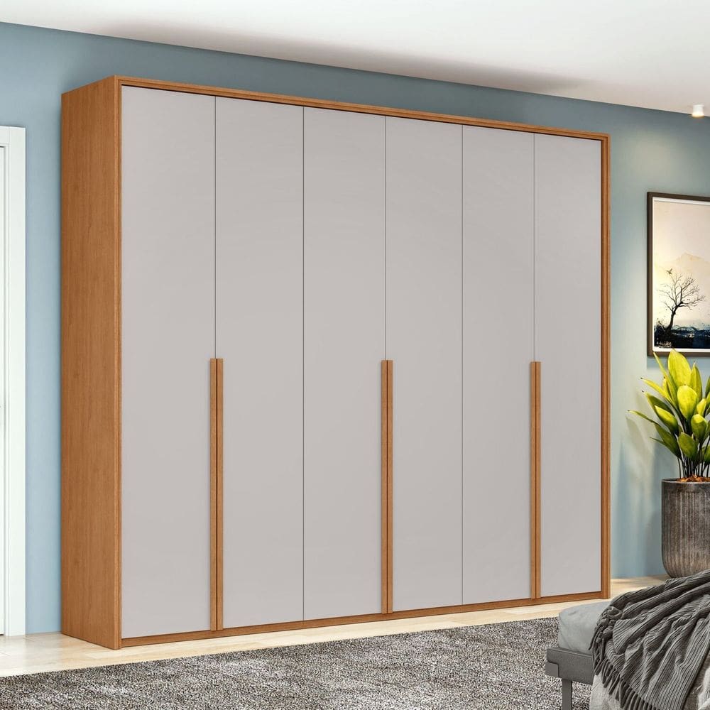Guarda-roupa 6 Portas 4 Gavetas 100% Mdf Style Amêndoa Clean/Off White