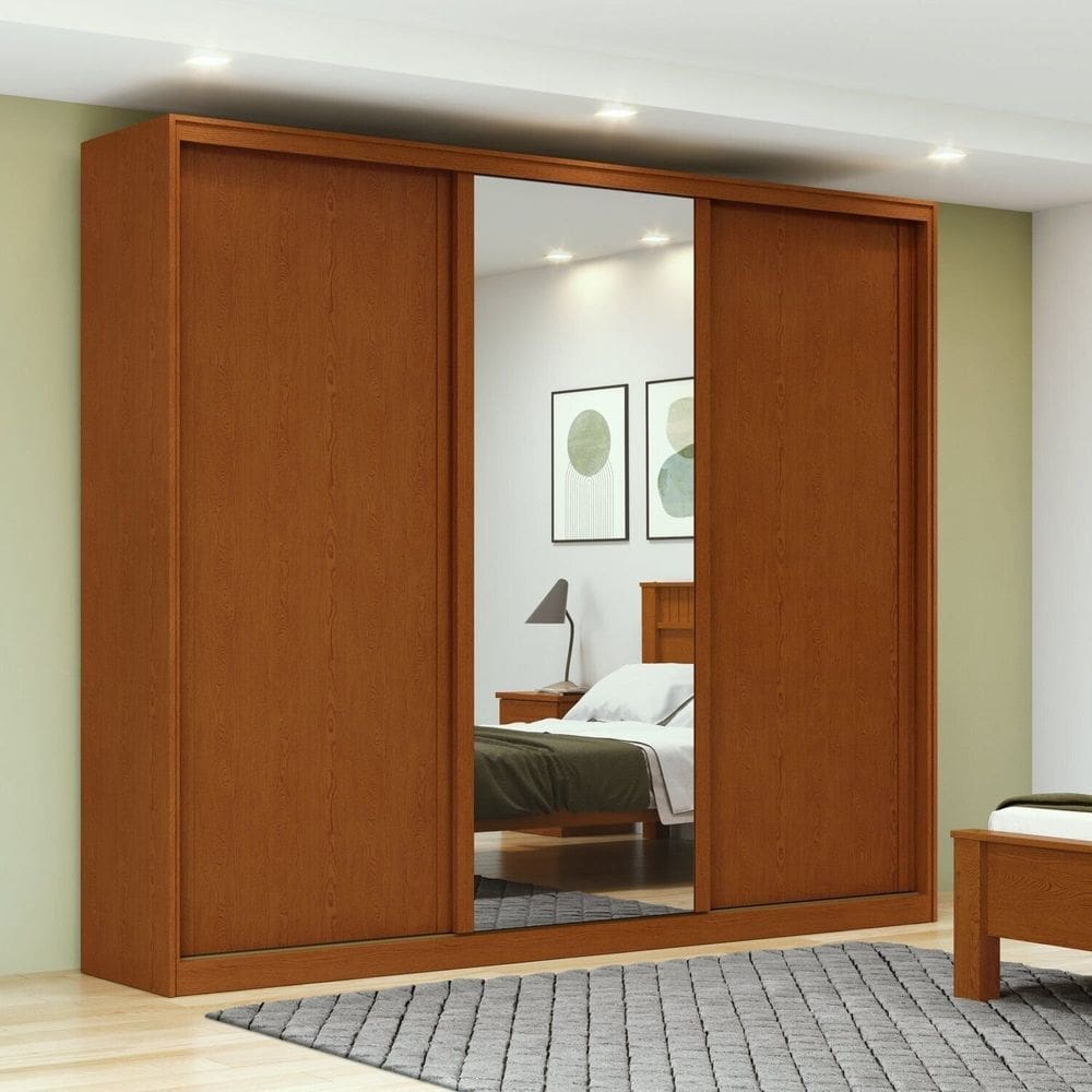Guarda-roupa 3 Portas 4 Gavetas 100% Mdf 1 Porta Glass Forma Marrom/Bege