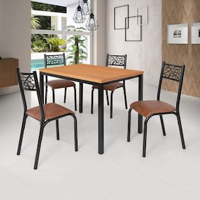 Conjunto Jade Flex 110cm Tampo Laminado com 4 Cadeiras Preto Fosco/Caramelo/Freijo