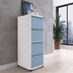 Gaveteiro Arquivo em Aço 4 Gavetas 136,2x47x57cm Branco/Azul Dali