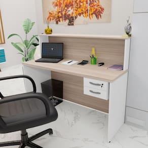 Balcão Atendimento Recepção Consultório com Gaveta 120x60cm Carvalho/Branco