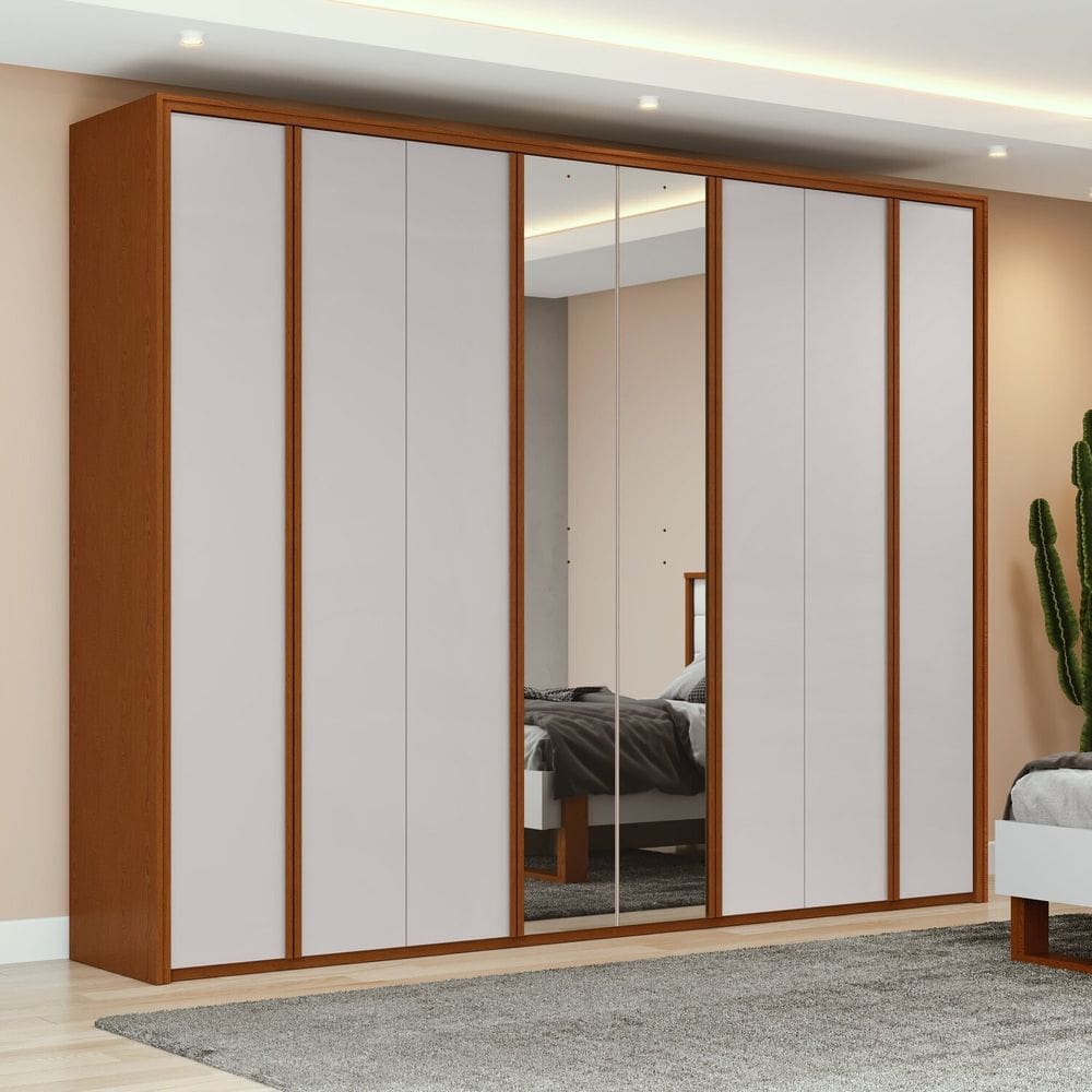 Guarda-roupa 8 Portas 6 Gavetas 100% Mdf com Espelho Ergon Marrom/Bege