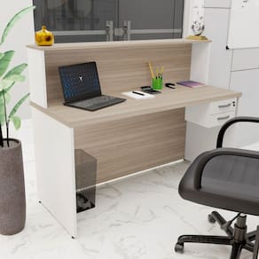 Balcão Atendimento Recepção Consultório 140x60cm 2 Gavetas Carvalho / Branco