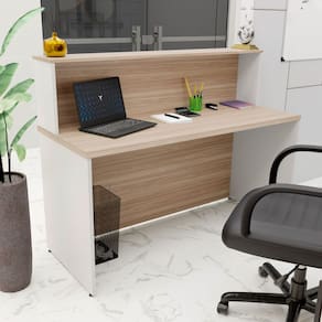 Balcão Atendimento Recepção Consultório 140x60cm Carvalho / Branco