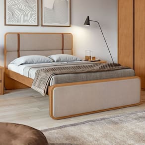 Cama Casal Queen 160cm Leder 171cm X 207cm X 120cm Amêndoa /Bege