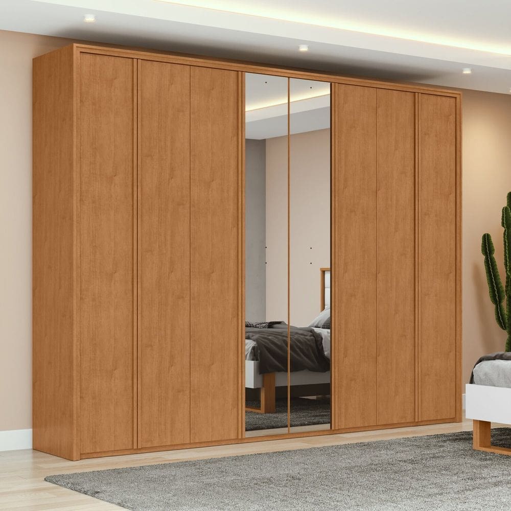 Guarda-roupa 8 Portas 6 Gavetas 100% Mdf com Espelho Ergon Marrom