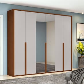 Guarda-roupa 6 Portas 4 Gavetas 100% Mdf com Espelho Style Frassino/Off White