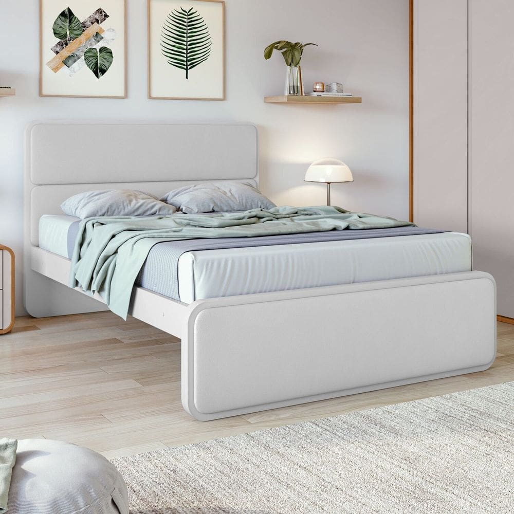 Cama Casal Queen 160cm Loop Branco/Tecido Korino