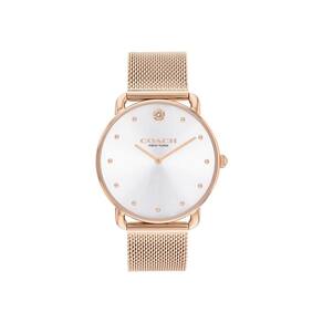 Relógio feminino elegante Coach Elliot em ouro rosa com pulseira de malha