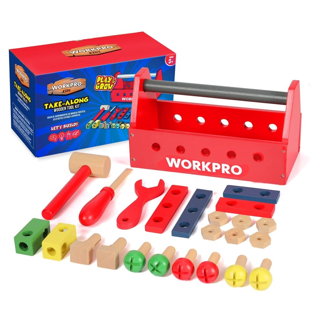 Kit de ferramentas de madeira WORKPRO Take-Along 24 unidades para crianças de 3 anos ou mais