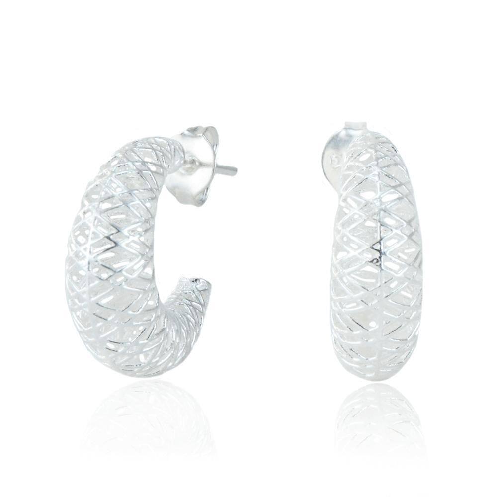 Brinco Argola Detalhado 1,8Cm Em Prata