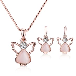 Kit Conjunto Colar e Par de Brincos Anjo Strass Brilho