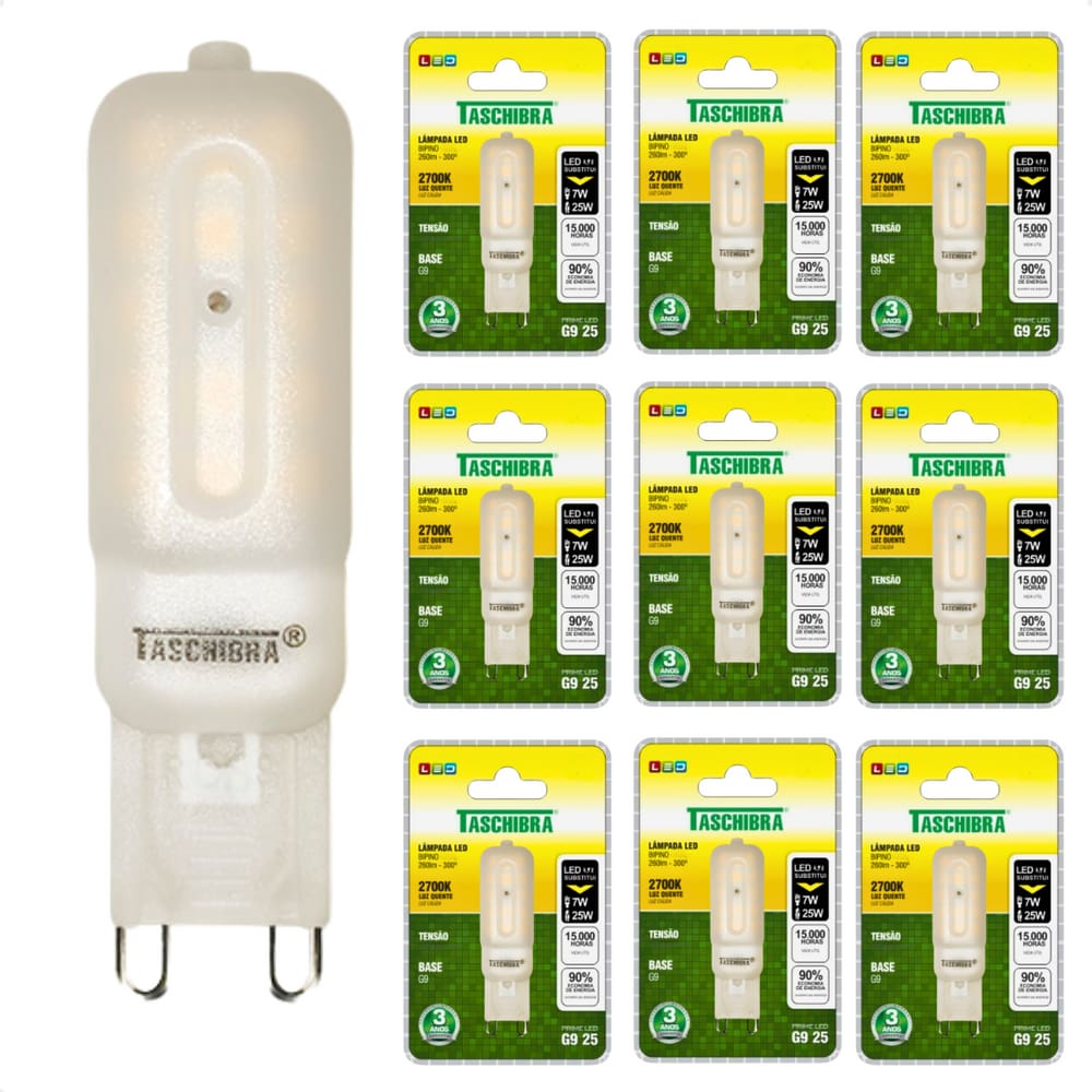 Kit 10 Lâmpadas Led Taschibra G9 Bipino 2,5W Leitosa 2700K 220V