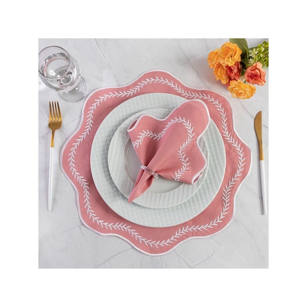 Jogo Americano Paris 12 Peças Para Mesa De 6 Lugares Rose Bordado Branco