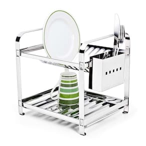 Escorredor 12 Pratos Em Aço Inox Com Porta Talheres e Bandeja Coletora 2012P Mak Inox