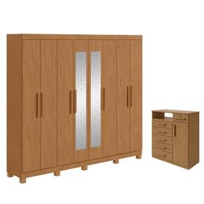Guarda Roupa Casal Andara Soft com Espelho e Pés com Cômoda Sapateira Da Vinci Amêndoa Clean - Lopas