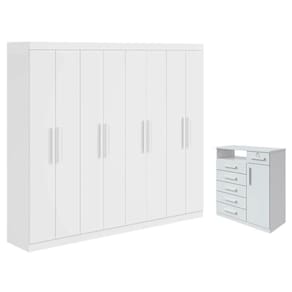 Guarda Roupa Casal Andara Soft e Cômoda Sapateira da Vinci Branco Brilho - Lopas
