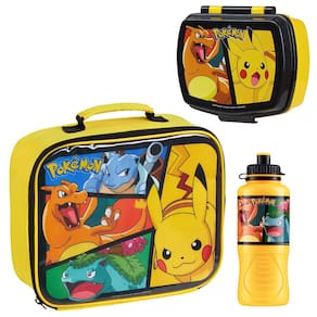 Conjunto de lancheira Pokémon Kids isolado com lancheira e garrafa