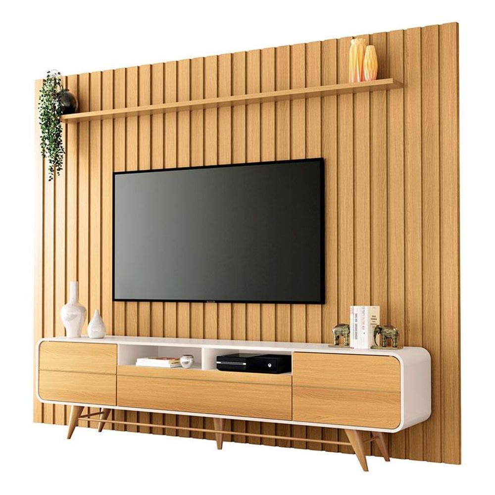 Rack Bancada Época com Painel Ripado You 2.7 Cinamomo Off White - HB Móveis