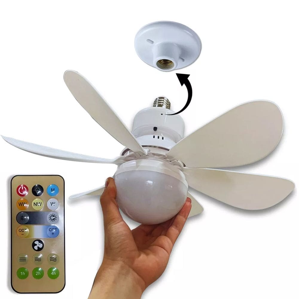 Ventilador Lampada Led Silencioso E27 6 Helices Verao Controle Iluminaçao Dimerizavel Ajustavel