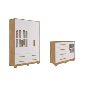Guarda Roupa e Cômoda Infantil Moveis Peroba Charlo Elo MDF