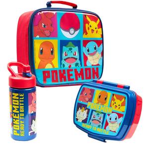 Conjunto de lancheira Pokémon Kids isolado com lancheira e garrafa