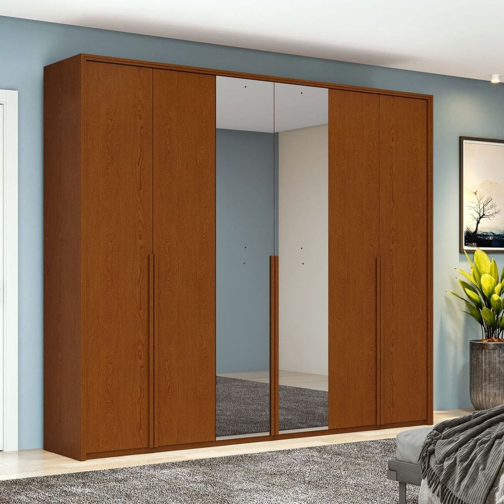 Guarda-roupa 6 Portas 4 Gavetas 100% Mdf com Espelho Style Frassino