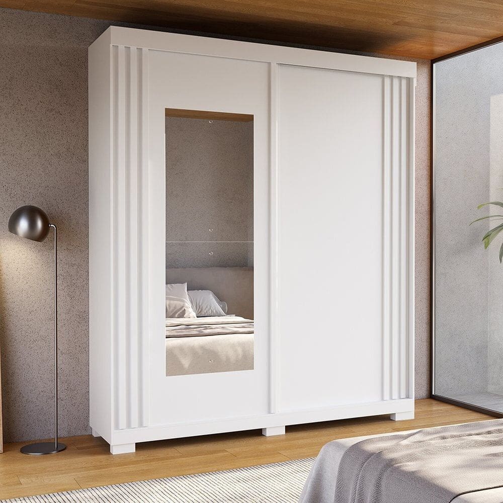 Guarda-roupa Casal 180cm 2 Portas com Espelho Freesia Espresso Móveis Branco