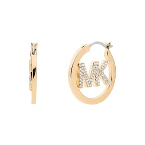 Brincos de argola com logotipo Michael Kors MK em latão com cristal pavimentado