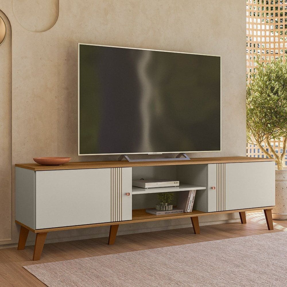 Rack Denver 180cm para Tv até 75 Polegadas 2 Portas Off White/ Marrom