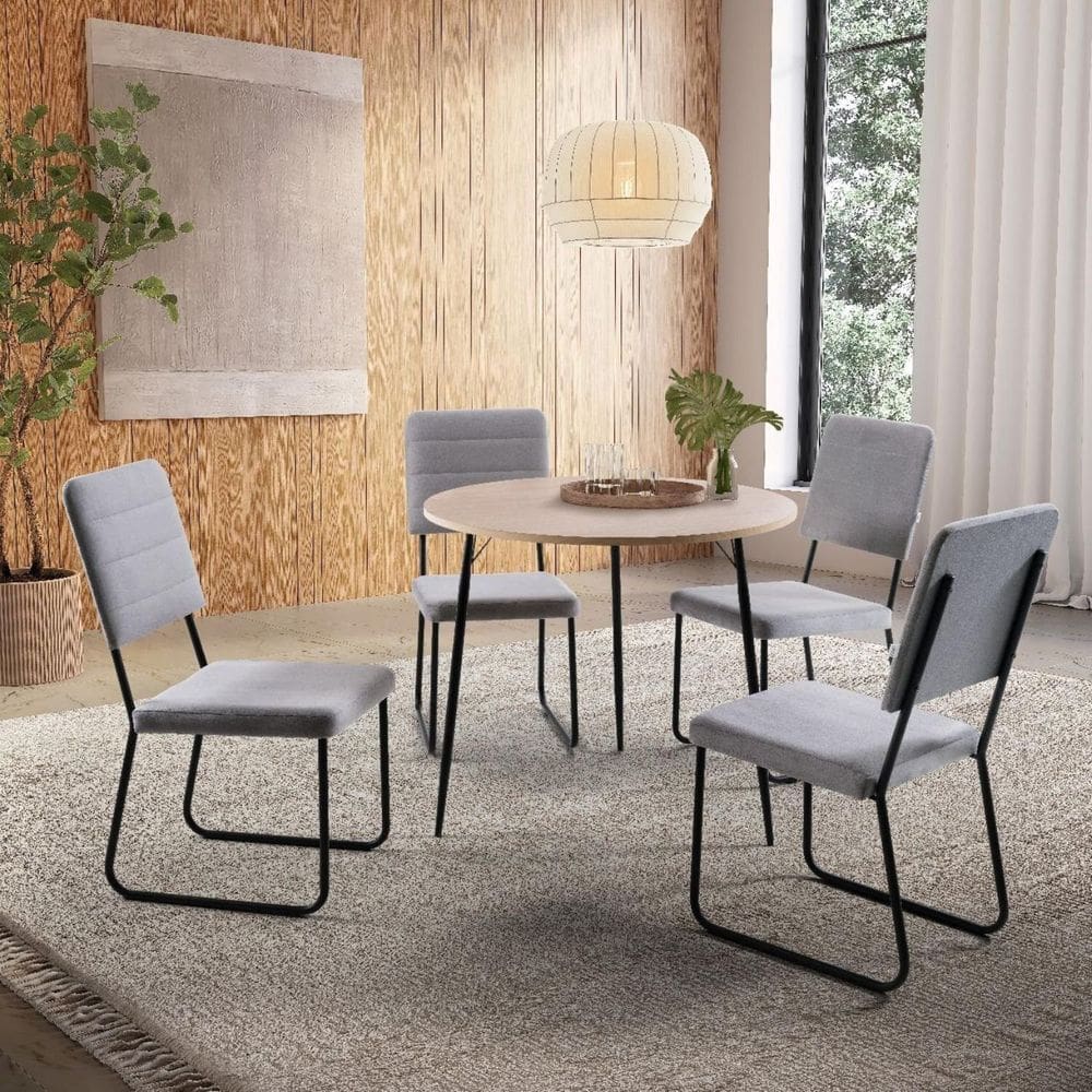 Conjunto Mesa de Jantar com Tampo Redondoe 4 Cadeiras Barcelona Preto/Cinza/Freijó