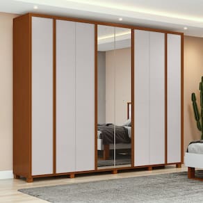 Guarda-roupa 8 Portas 6 Gavetas 100% Mdf com Espelho e Pés Ergon Marrom/Bege