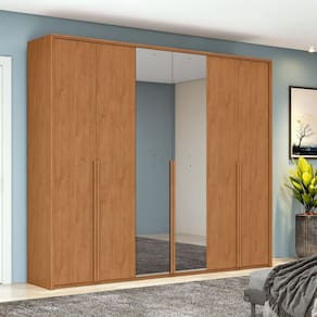 Guarda-roupa 6 Portas 4 Gavetas 100% Mdf com Espelho Style Amêndoa Clean
